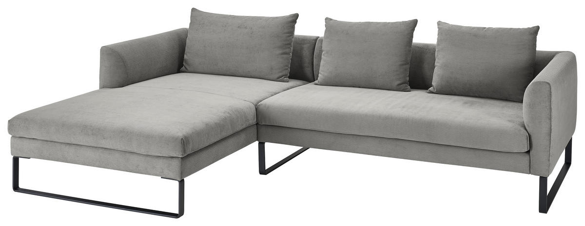 ECKSOFA in Cord Dunkelgrau  - Dunkelgrau/Schwarz, Konventionell, Textil/Metall (178/284cm) - Hom`in