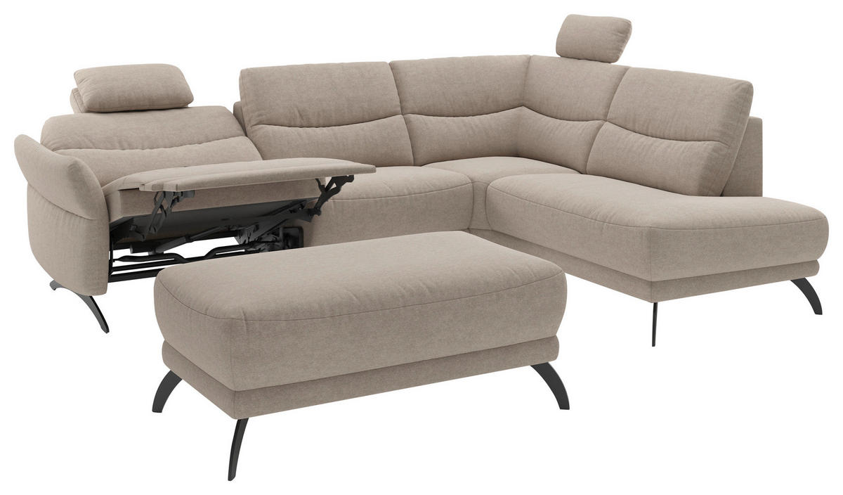 ECKSOFA Sandfarben Webstoff  - Sandfarben/Schwarz, KONVENTIONELL, Textil/Metall (263/201cm) - Pure Home Comfort