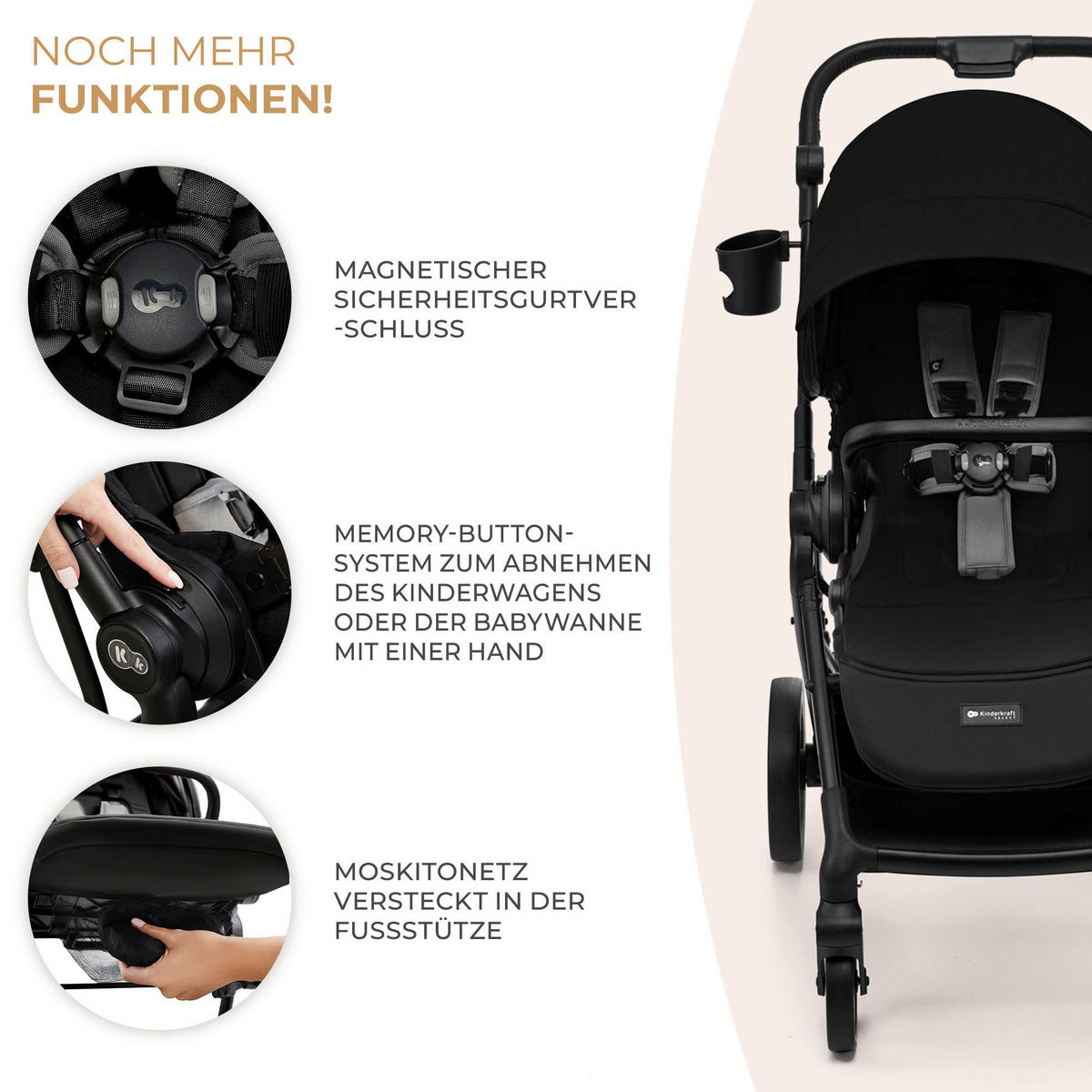 BUGGY Yoxi  - Schwarz Hochglanz/Schwarz, Basics, Kunststoff/Textil (59/91/106cm) - Kinderkraft