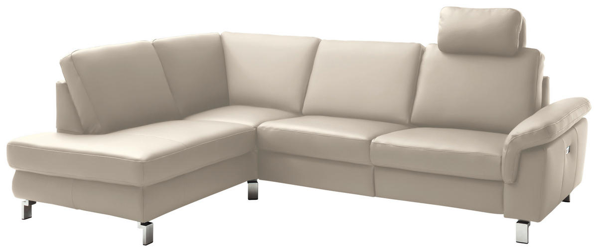 ECKSOFA in Echtleder Beige  - Chromfarben/Beige, Design, Leder/Metall (200/271cm) - Pure Home Lifestyle