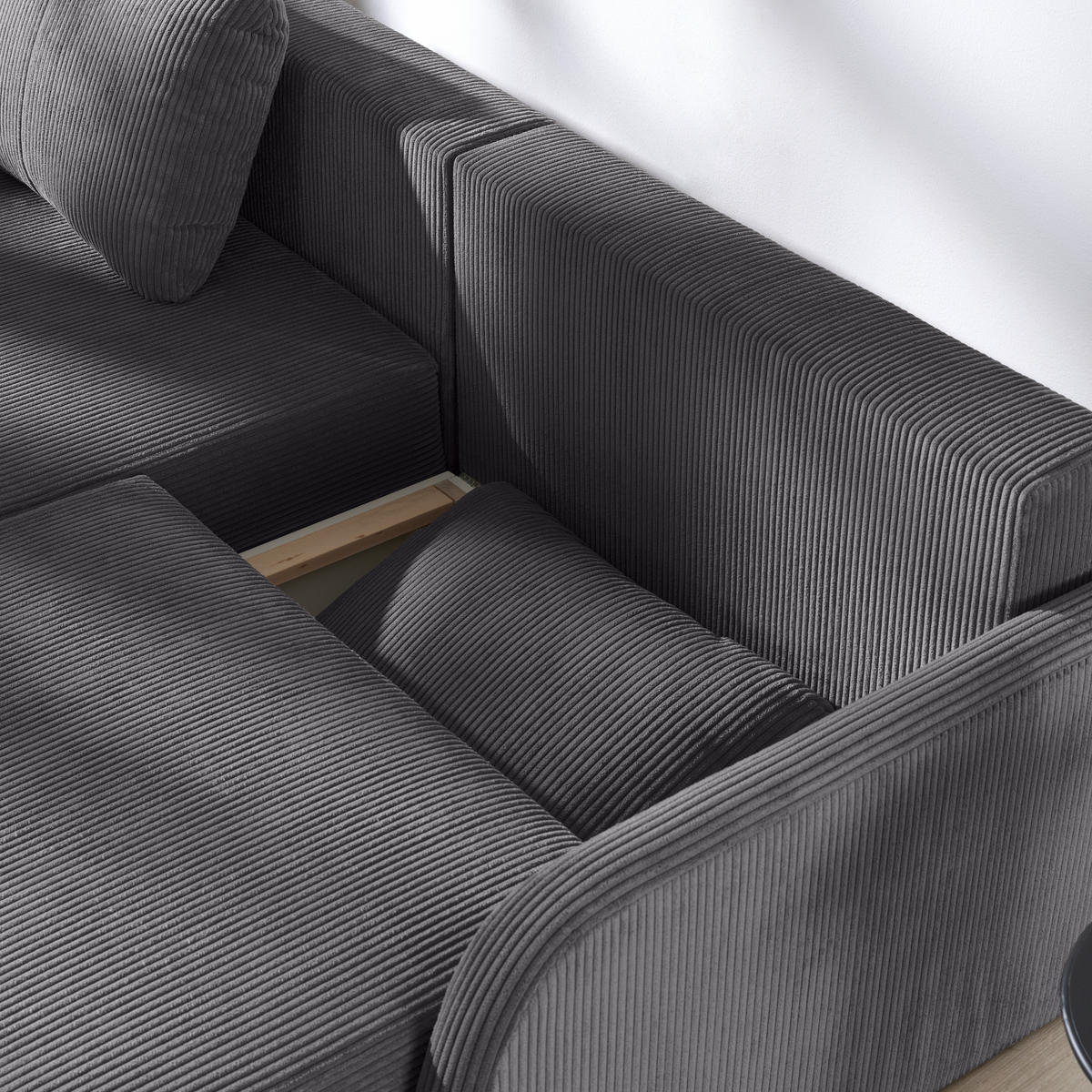 ECKSOFA Anthrazit Cord  - Anthrazit/Schwarz, KONVENTIONELL, Kunststoff/Textil (217/146cm) - Carryhome