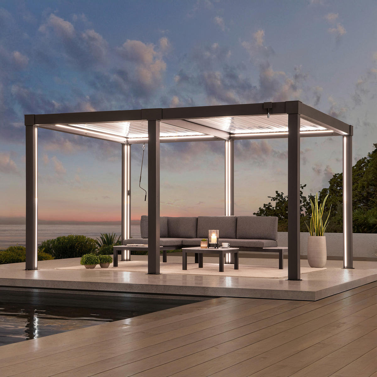 PAVILLON 406/223/306 cm Aluminium  - Anthrazit/Silberfarben, Basics, Metall (406/223/306cm) - Modante