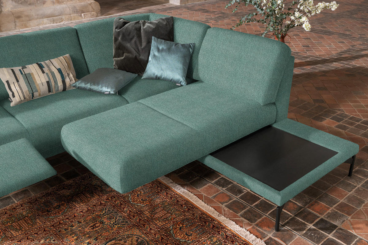 ECKSOFA in Flachgewebe, Struktur Türkis  254/230 cm  - Türkis/Anthrazit, Design, Textil/Metall (254/230cm) - Johann Jakob