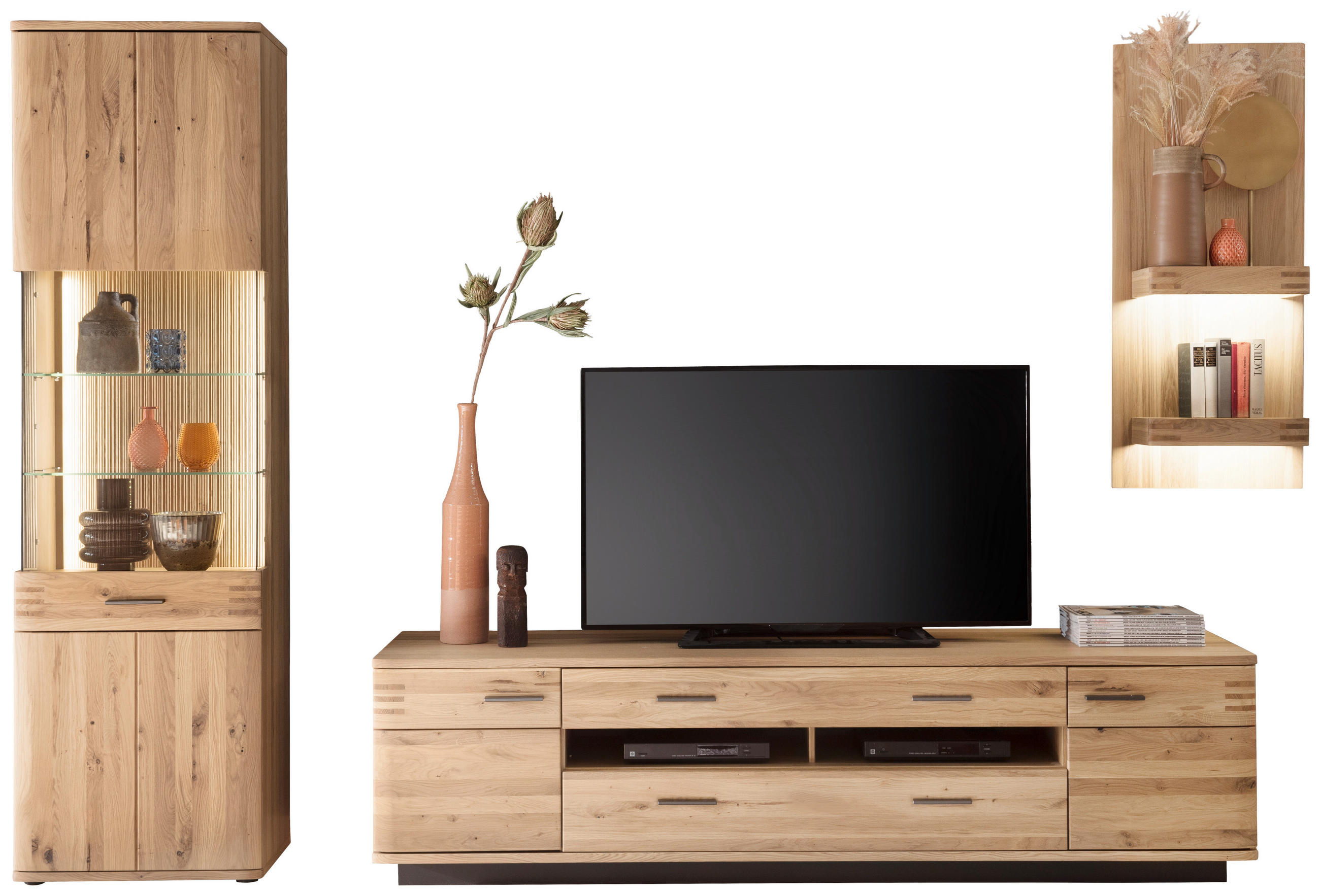 WOHNWAND in Anthrazit, Eichefarben 300/208/50 cm - Eichefarben/Anthrazit, Design, Glas/Holz (300/208/50cm) - Livetastic