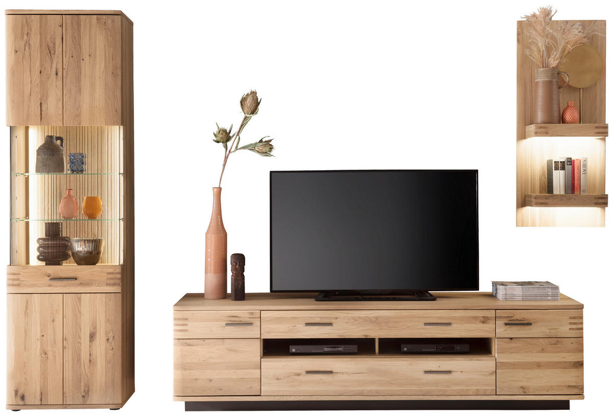 WOHNWAND  in Anthrazit, Eichefarben  300/208/50 cm  - Eichefarben/Anthrazit, Design, Glas/Holz (300/208/50cm) - Livetastic