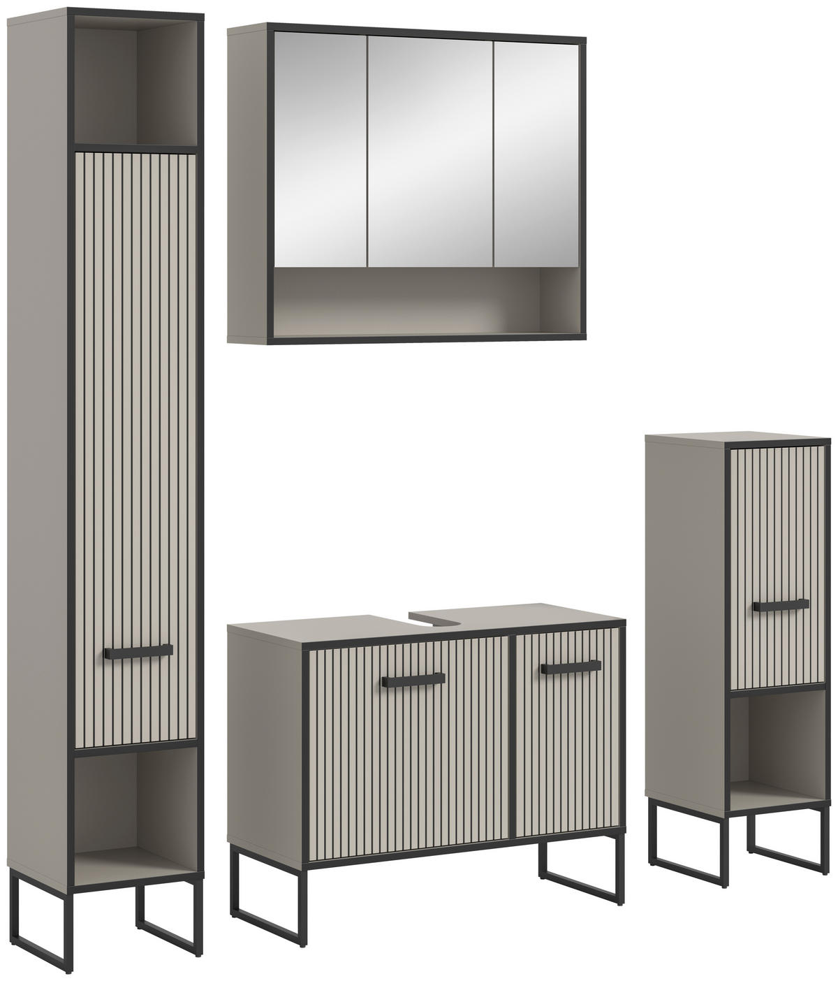 BADEZIMMER 4-teilig  in 140 cm  - Kaschmir/Schwarz, MODERN, Holzwerkstoff/Metall (140cm) - MID.YOU