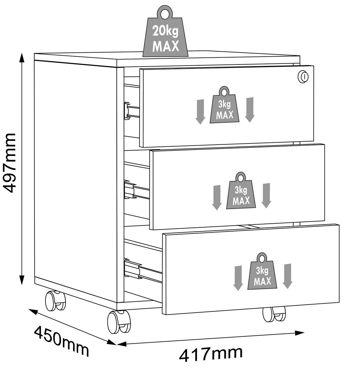 ROLLCONTAINER 42/50/45 cm  - Honigeiche/Weiss, Design, Holzwerkstoff/Kunststoff (42/50/45cm) - MID.YOU