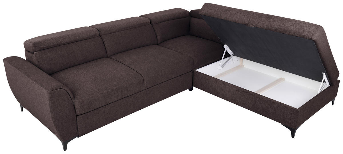 ECKSOFA in Velours Dunkelbraun  - Dunkelbraun/Schwarz, Konventionell, Textil/Metall (255/217cm) - MID.YOU