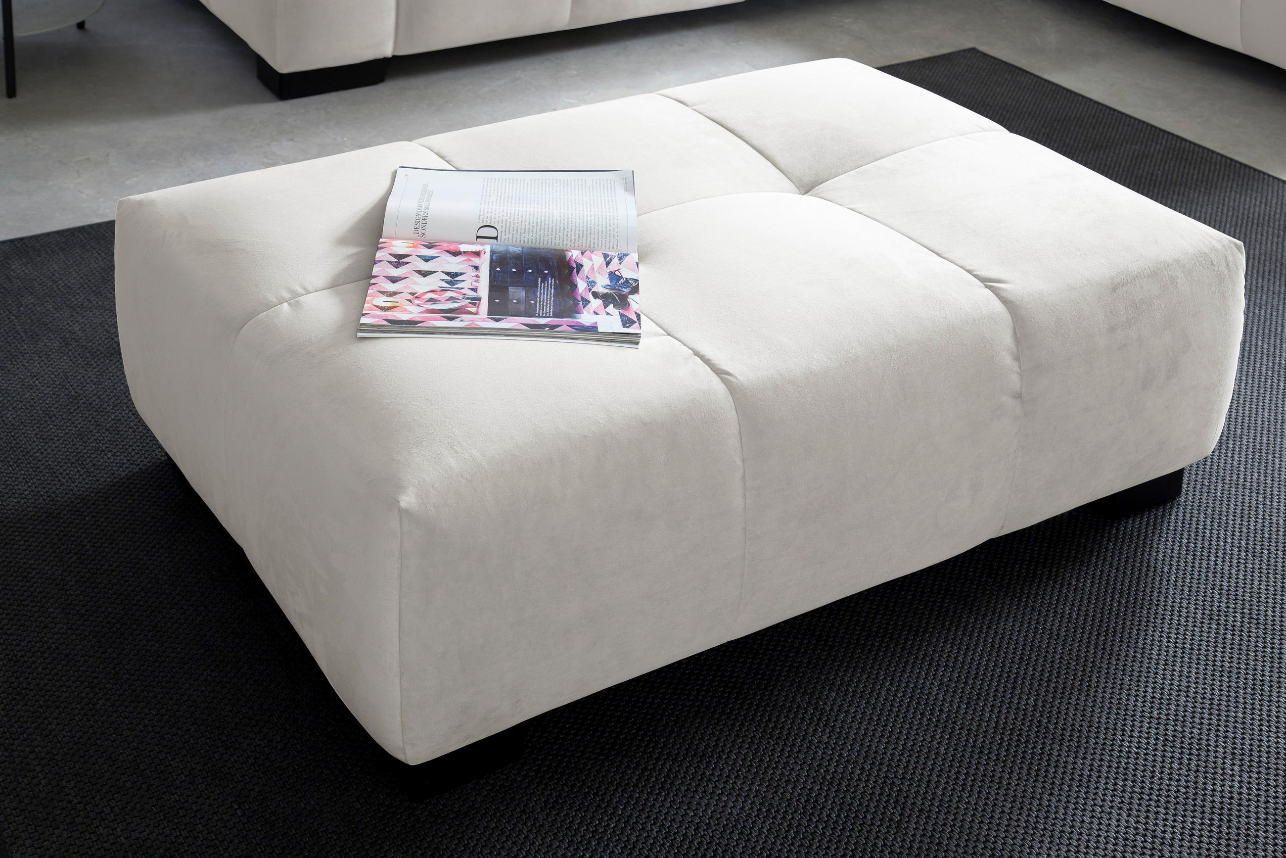 HOCKER Velours Creme  - Creme/Schwarz, KONVENTIONELL, Textil/Metall (109/41/74cm) - Hom`in