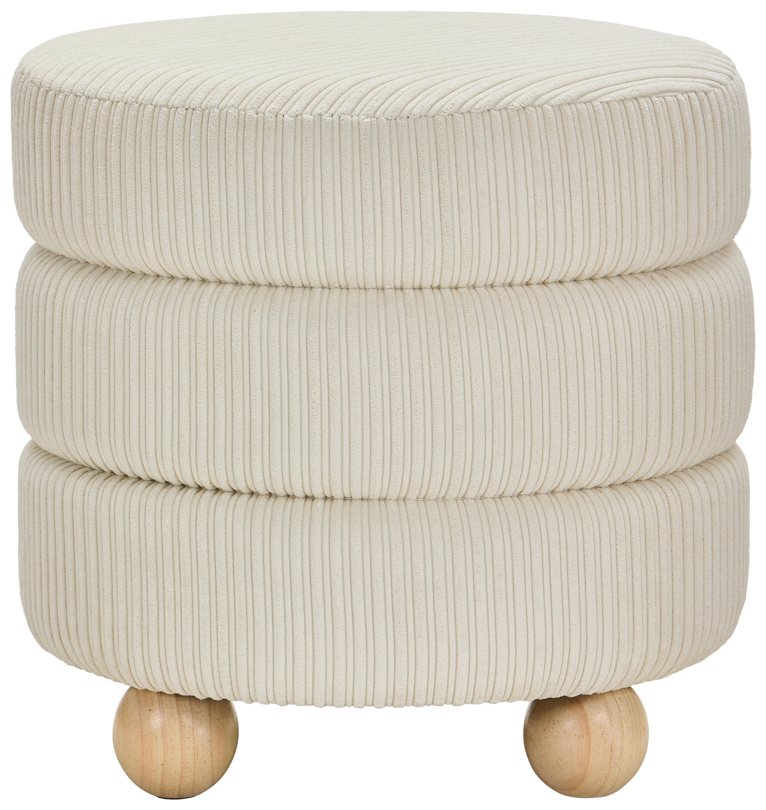 Taburet din lemn, textil, crem