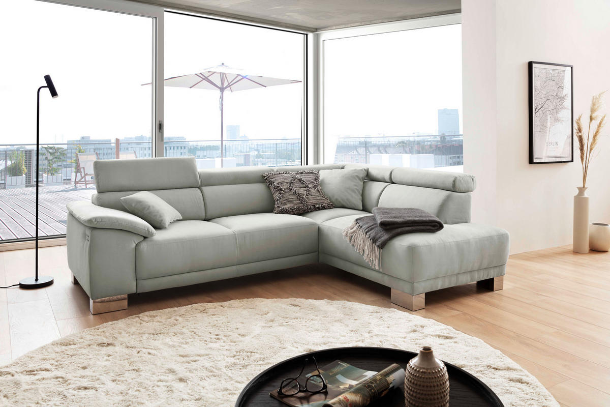ECKSOFA in Mikrofaser Grau  - Chromfarben/Grau, Design, Holz/Textil (270/205cm) - Pure Home Lifestyle