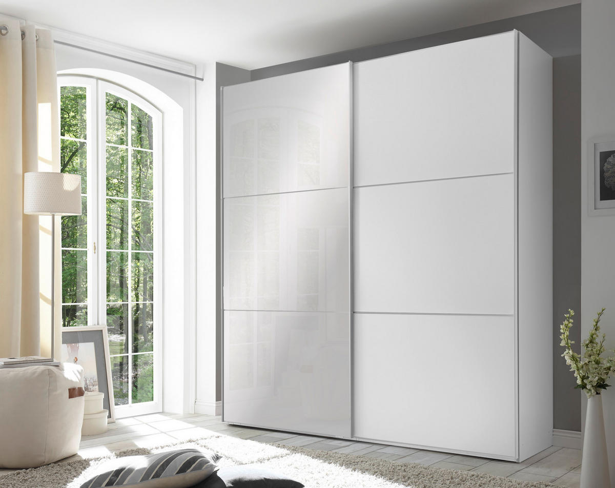 SCHWEBETÜRENSCHRANK 2-türig Weiß  - Alufarben/Weiß, KONVENTIONELL, Glas/Holzwerkstoff (200/222/68cm) - Moderano