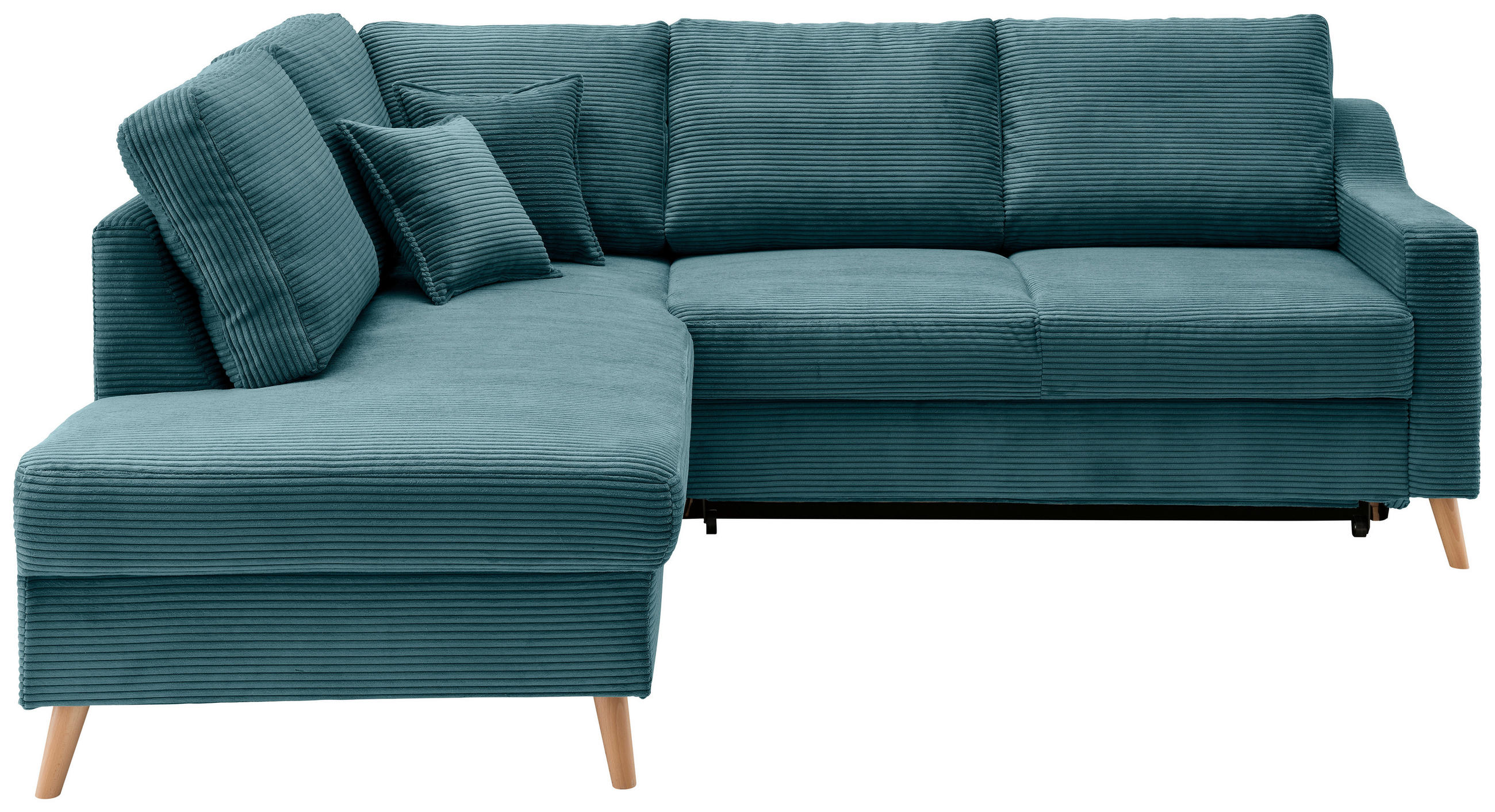 ECKSOFA Valentina Petrol Cord  - Petrol/Naturfarben, MODERN, Holz/Textil (200/230cm) - Livetastic