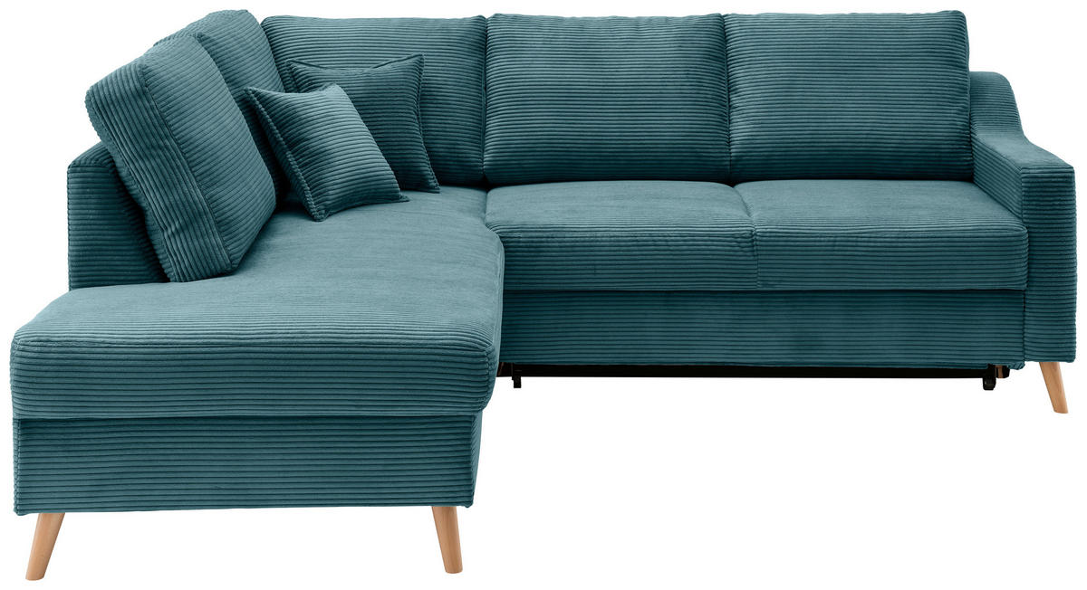 ECKSOFA in Cord Petrol  - Petrol/Naturfarben, MODERN, Holz/Textil (200/230cm) - Livetastic