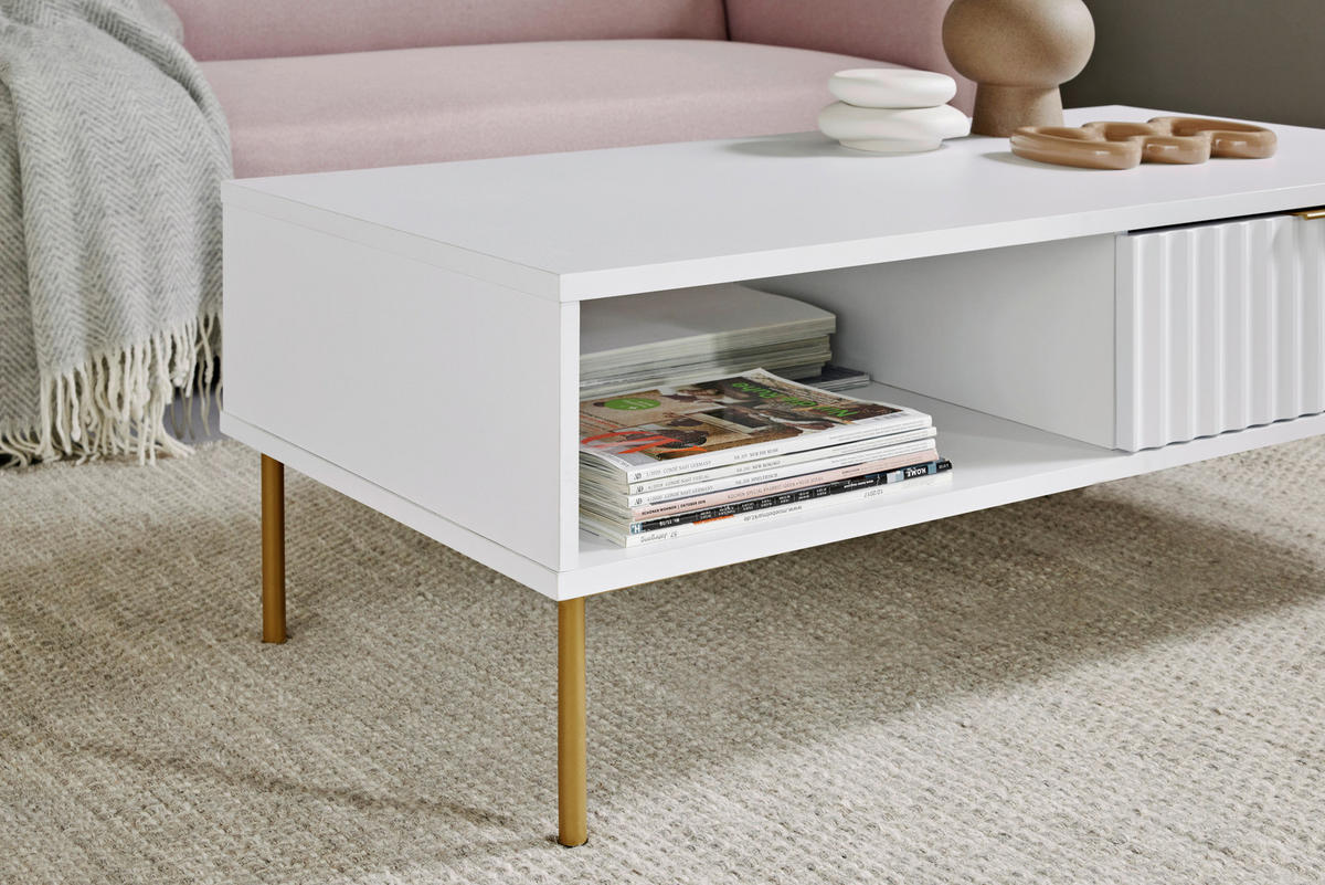 COUCHTISCH in Metall, Holzwerkstoff 108/55/39 cm  - Weiss/Goldfarben, Modern, Holzwerkstoff/Metall (108/55/39cm) - Livetastic