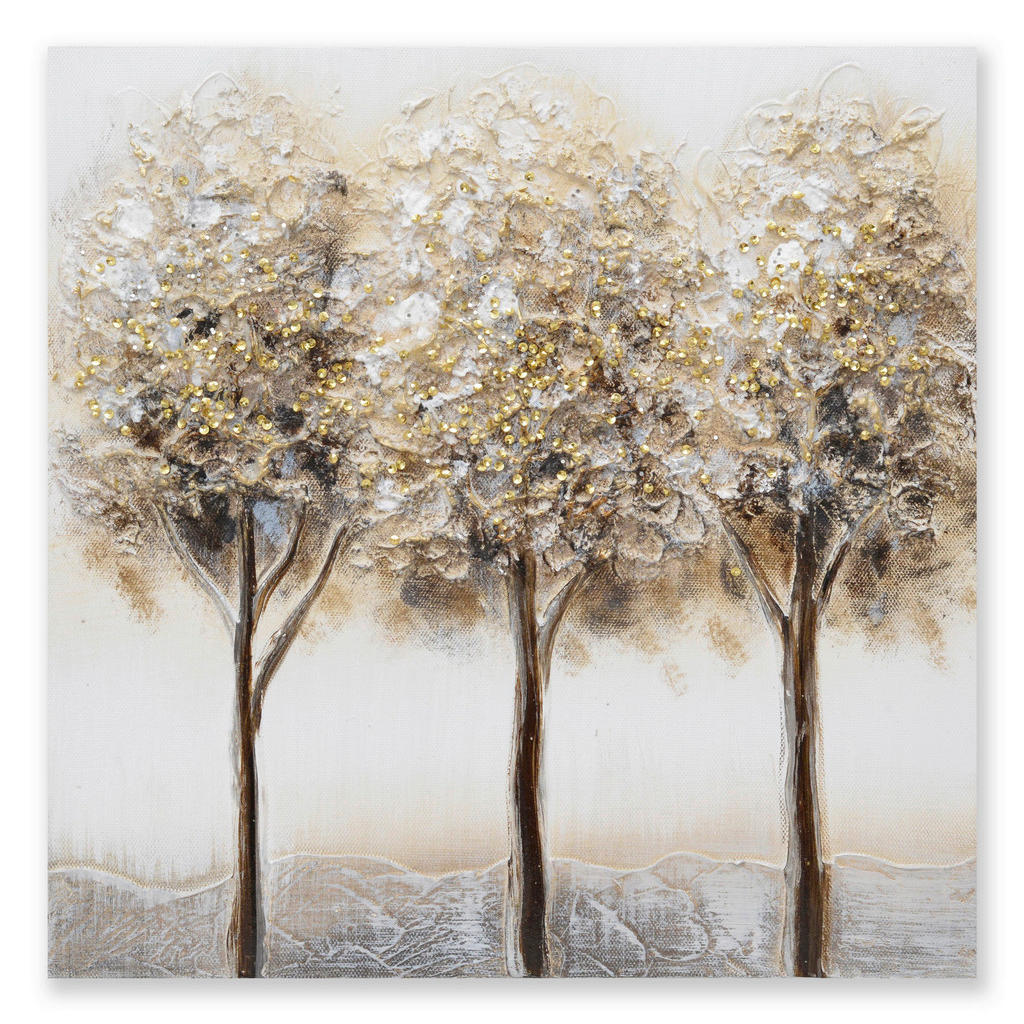Monee OLEJOMALBA, stromy, 30/30 cm - bílá,barvy zlata, světle šedá - jedle