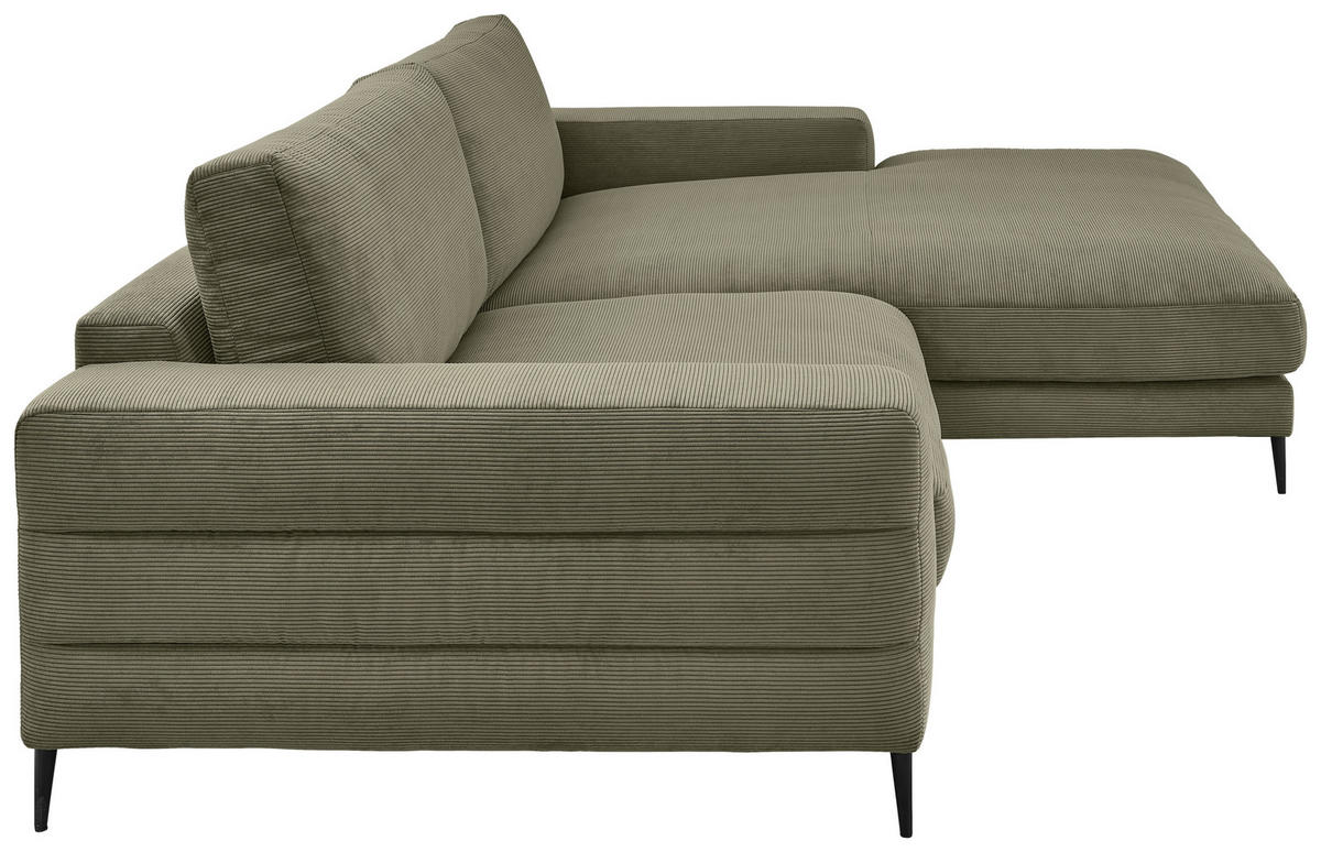 ECKSOFA in Feincord Olivgrün  - Schwarz/Olivgrün, Design, Textil/Metall (293/207cm) - Dieter Knoll