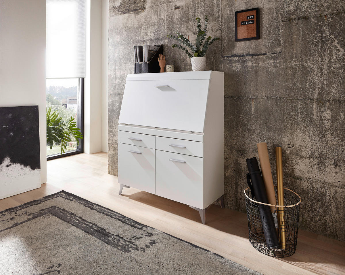 SEKRETÄR  Kabeldurchlass, Stauraum  - Schwarz/Alufarben, LIFESTYLE, Holzwerkstoff/Kunststoff (98/124/42cm) - Carryhome