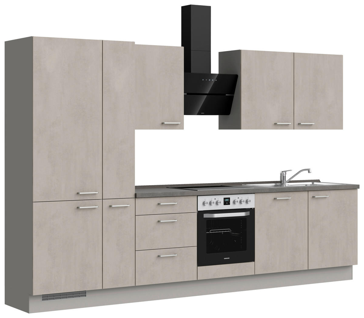 KÜCHENBLOCK Riva 330 cm  in Grau, Schieferfarben  - Schieferfarben/Edelstahlfarben, MODERN, Holzwerkstoff/Metall (330cm) - Nobilia