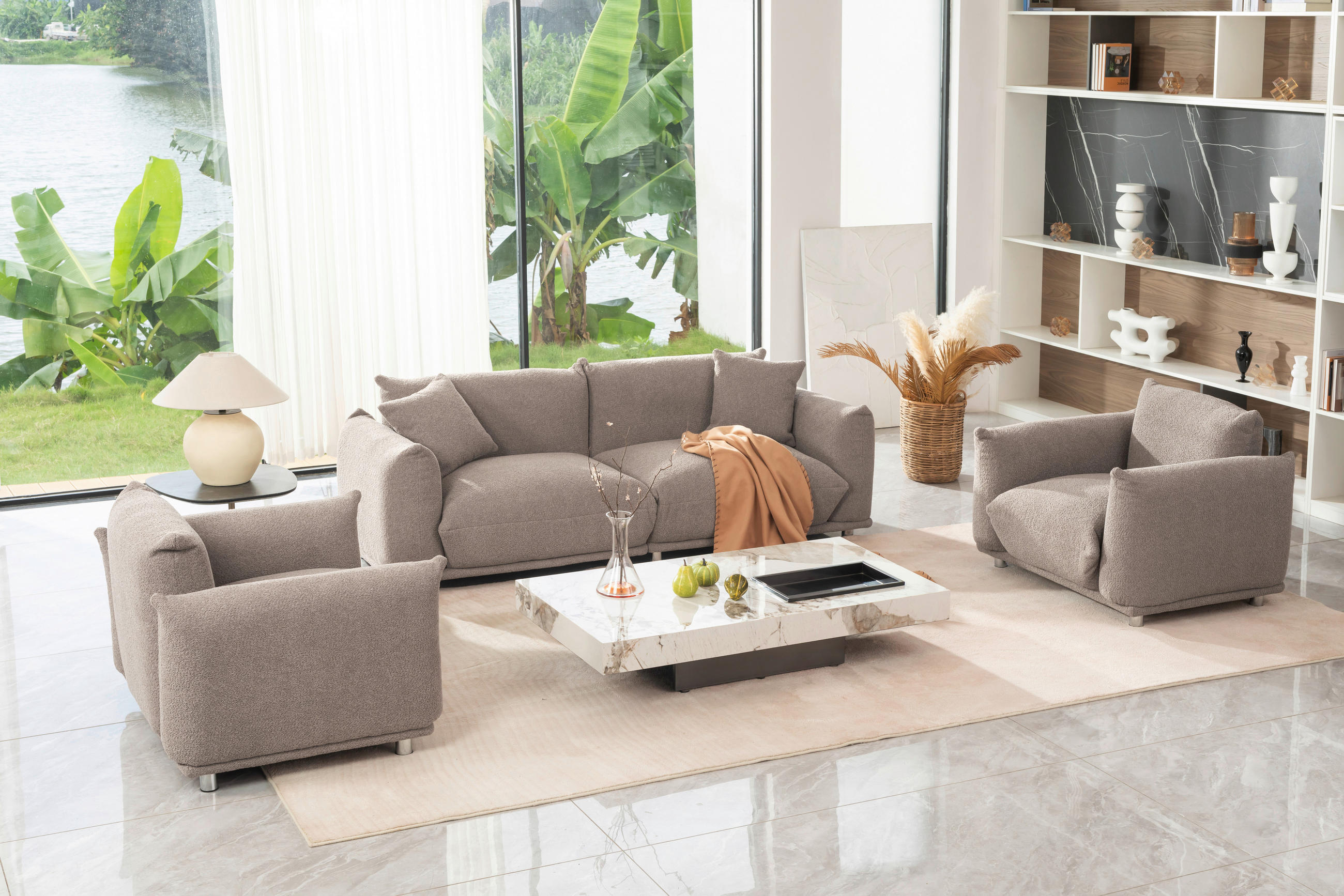 SITZGARNITUR Webstoff Taupe  - Taupe/Silberfarben, Trend, Textil/Metall (218/103/75/87cm) - Livetastic