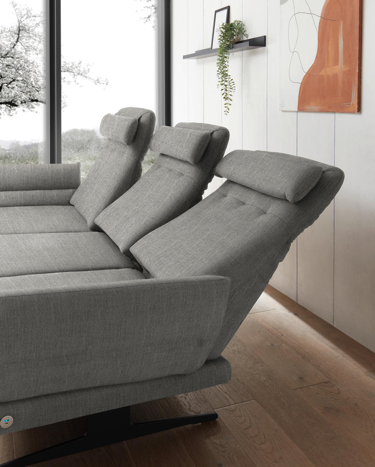 ECKSOFA in Flachgewebe Hellgrau  176-217/279-327 cm  - Hellgrau/Schwarz, Design, Textil/Metall (176-217/279-327cm) - Dieter Knoll