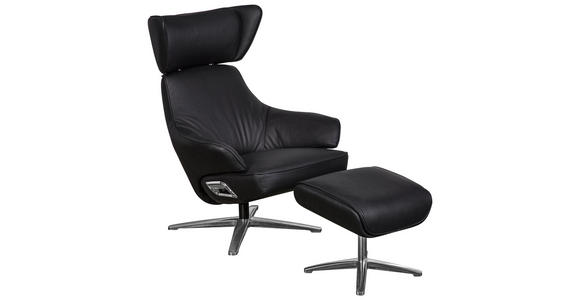 RELAXSESSELSET in Textil, Leder Schwarz, Chromfarben - Chromfarben/Schwarz, Design, Leder/Textil (76/97-107/88-117cm) - Cantus