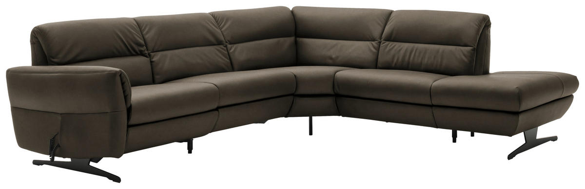 ECKSOFA Graubraun Echtleder  - Graubraun/Schwarz, Design, Leder/Metall (286/258cm) - Schöner Wohnen