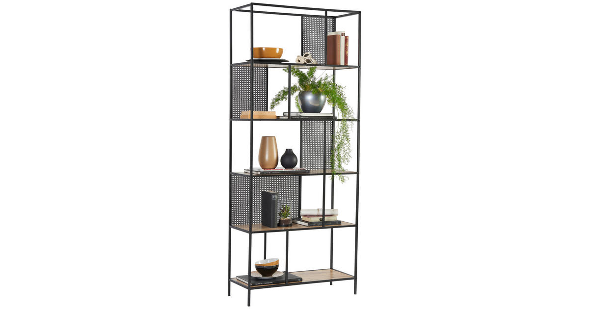 Xora Etajeră, 76/180/33 cm, negru, culoare lemn stejar