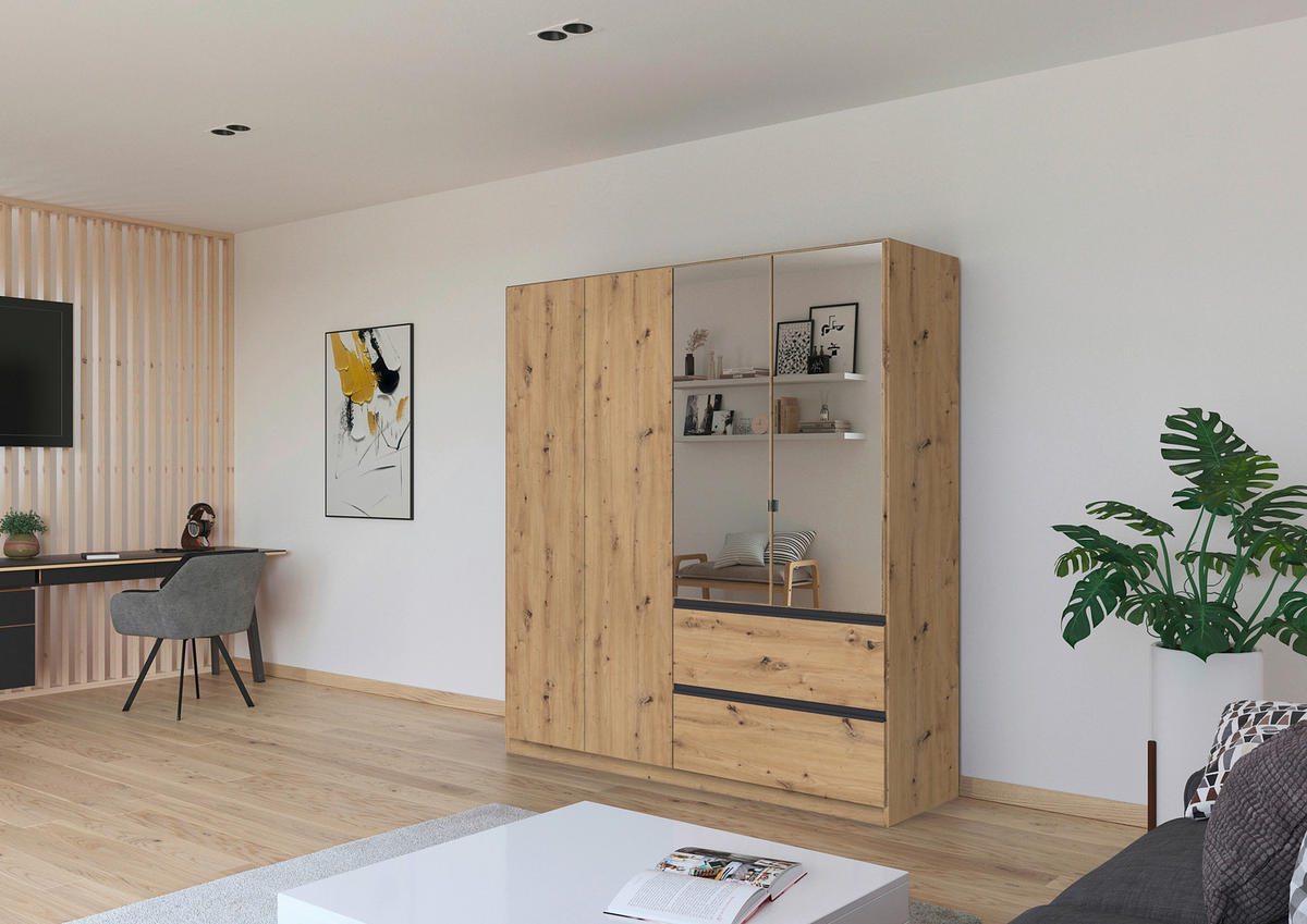 DREHTÜRENSCHRANK in Eiche Artisan  - Eiche Artisan/Grau, Modern, Holzwerkstoff (181/197/54cm) - Rauch Möbel