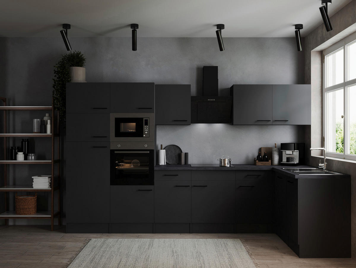 ECKKÜCHE - Dunkelgrau/Schwarz, Design, Holzwerkstoff/Metall (340/172cm) - Respekta