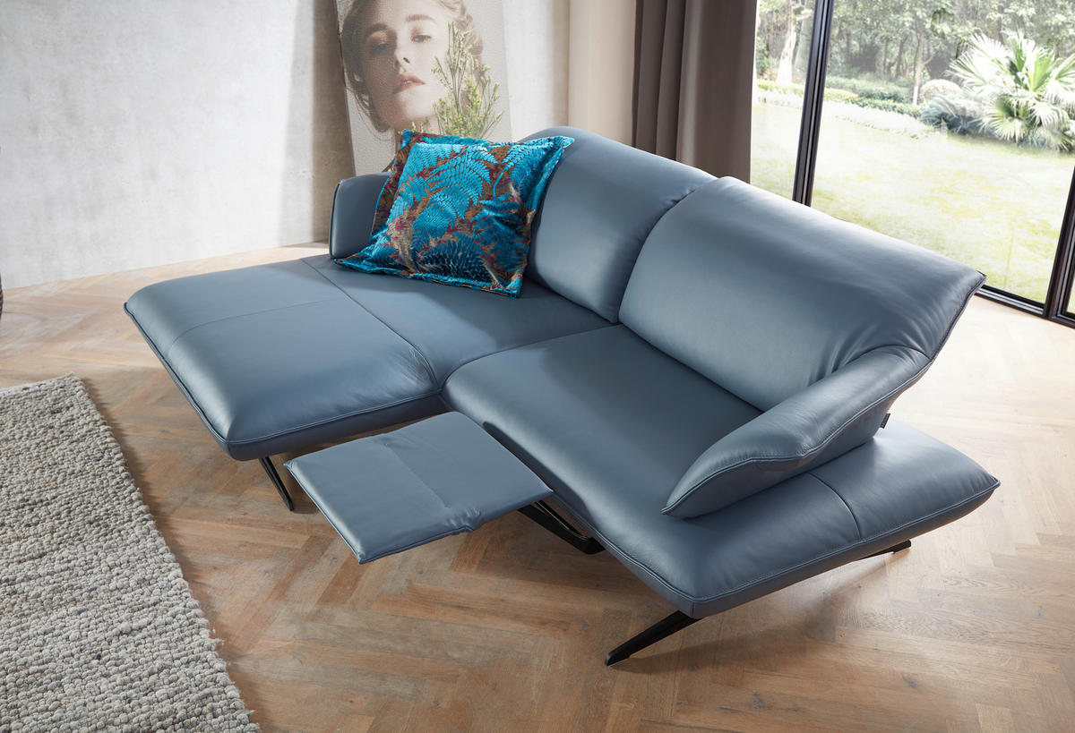 ECKSOFA in Echtleder Blau  - Blau/Beige, Design, Leder/Metall (252/169cm) - Koinor