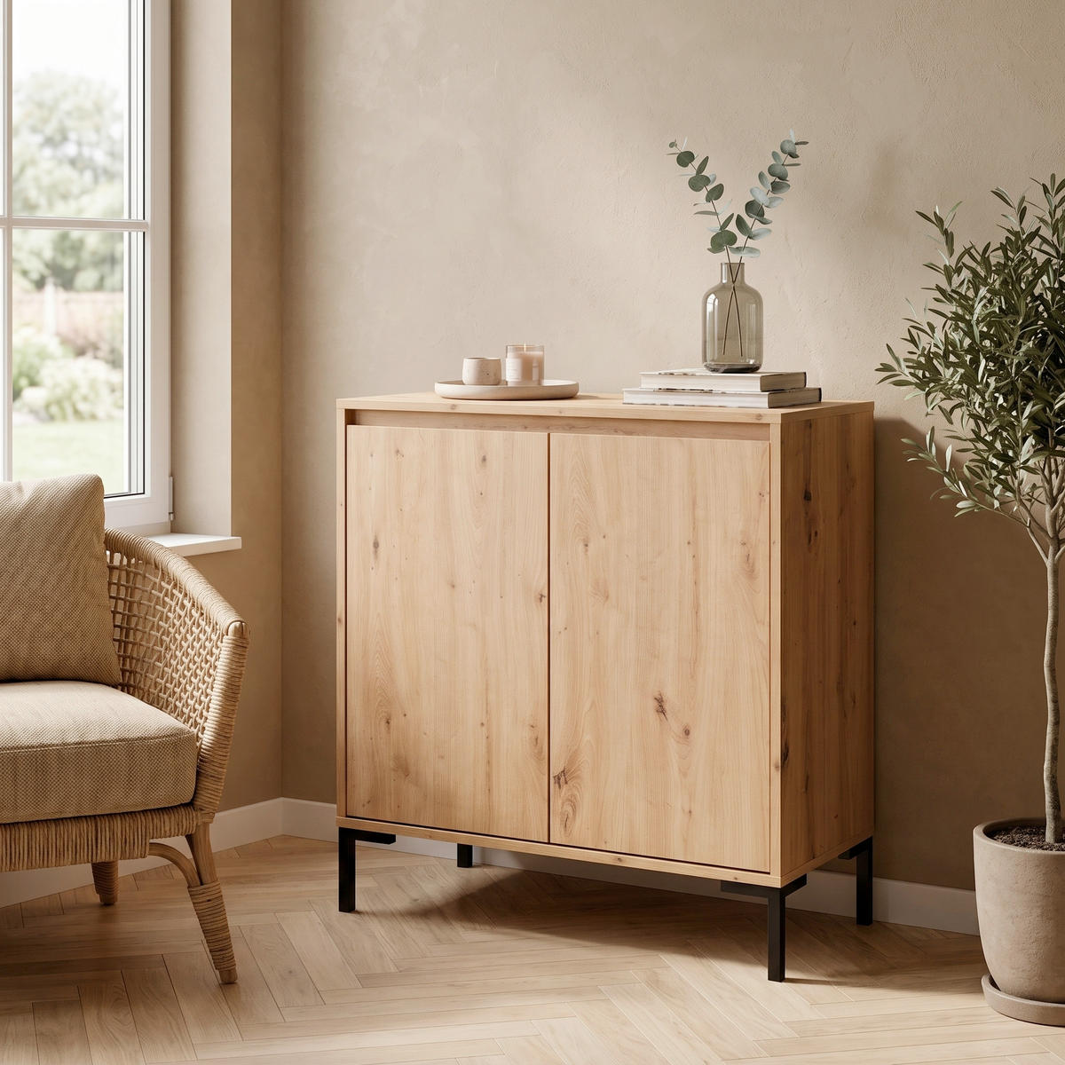 KOMMODE Korsika, 81/87/40 cm,  - Schwarz/Eiche Artisan, Design, Holzwerkstoff/Metall (81/87/40cm) - MID.YOU