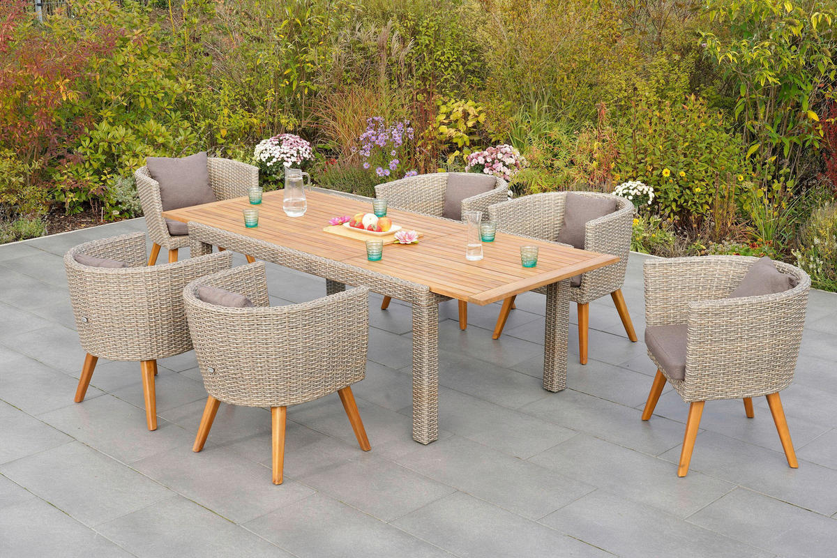 GARTENTISCHGRUPPE AkazieHartholz Aluminium  - Beige/Braun, KONVENTIONELL, Holz/Kunststoff - Gardenson