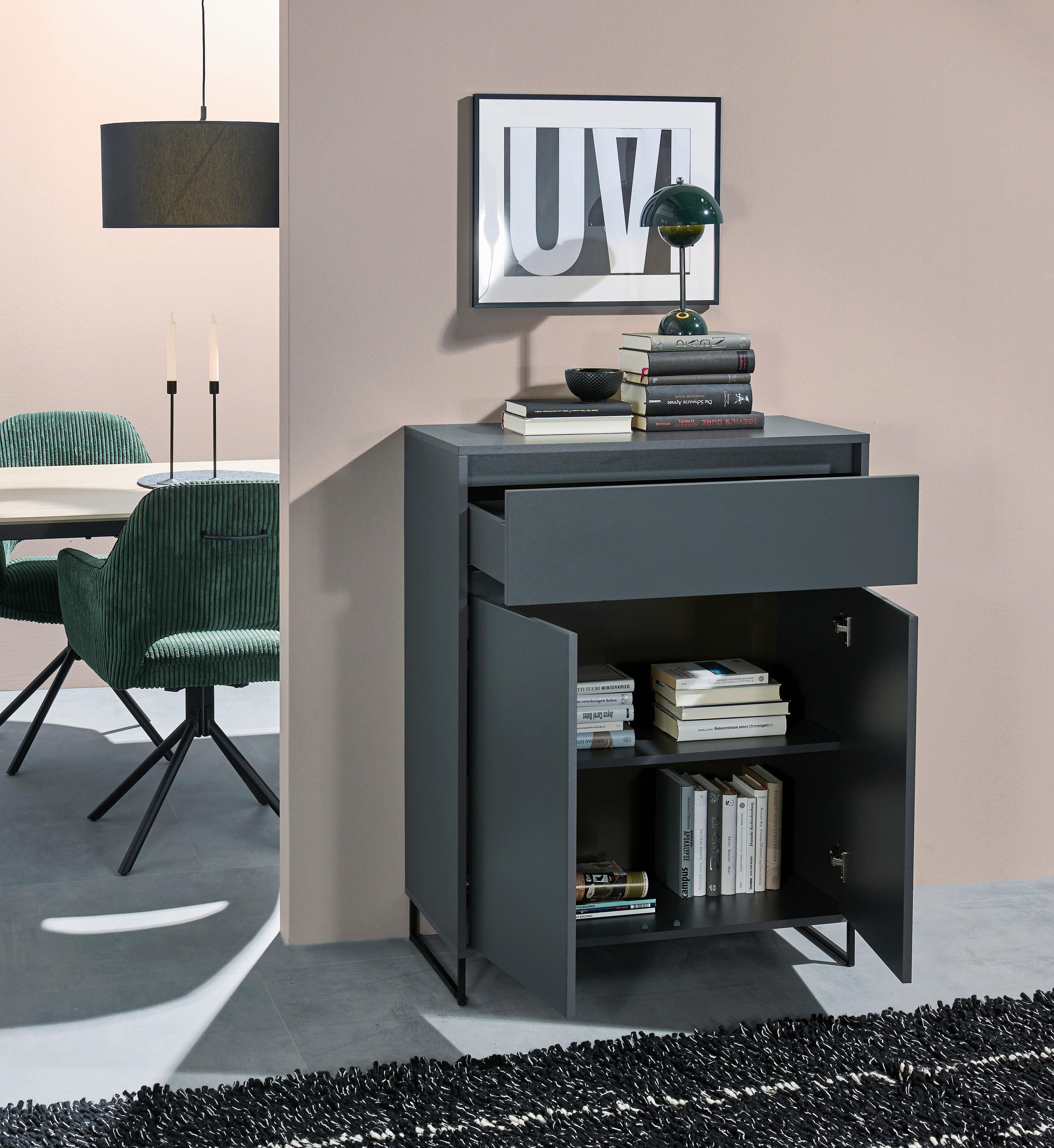 KOMMODE  in 80/103/38 cm  - Anthrazit/Schwarz, KONVENTIONELL, Holzwerkstoff/Metall (80/103/38cm) - Carryhome