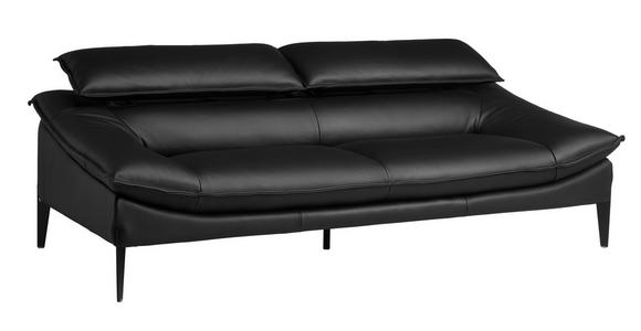 3-SITZER-SOFA Echtleder Schwarz  - Schwarz, Design, Leder/Metall (222/78/108cm) - Belluti