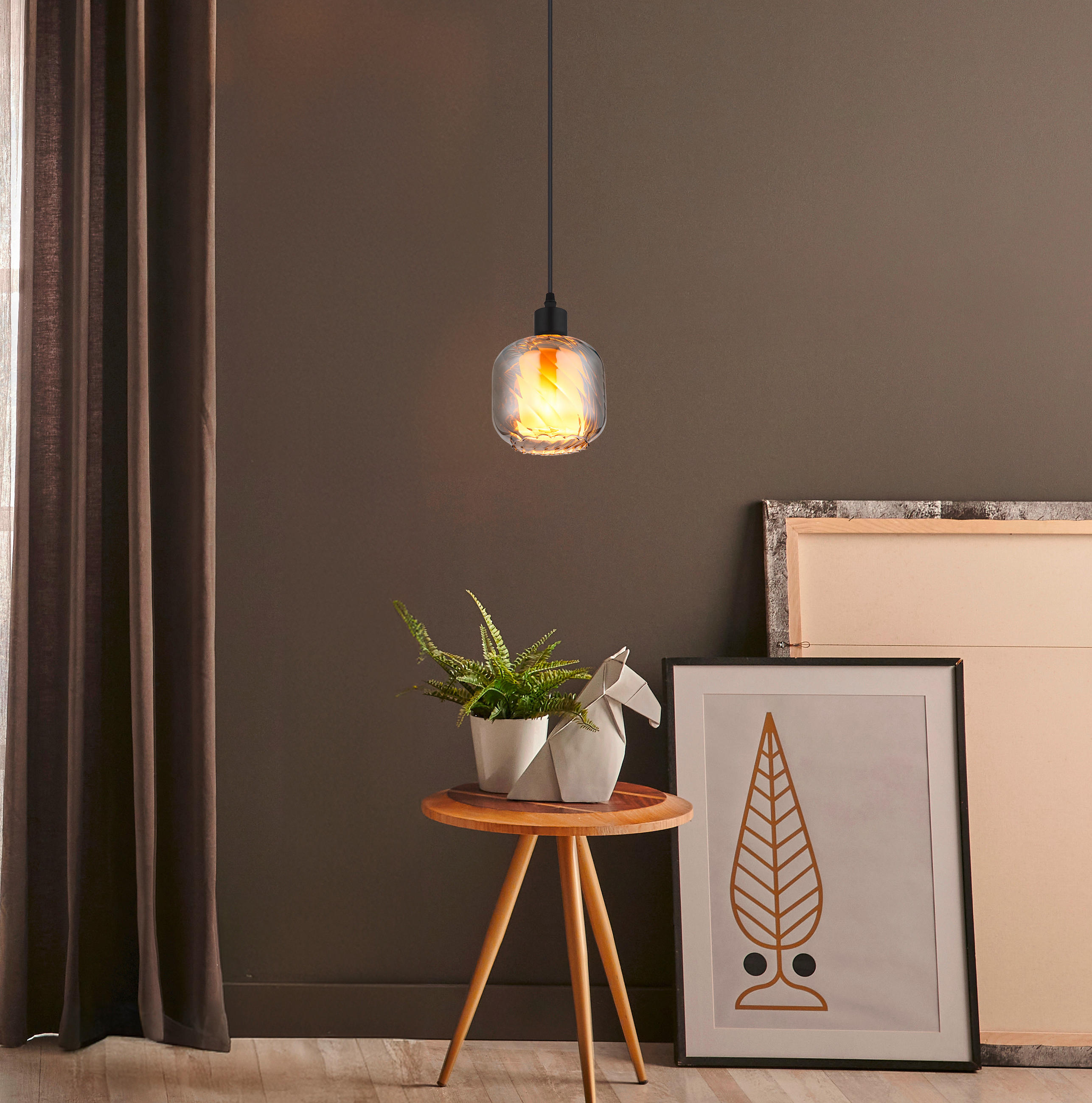 HÄNGELEUCHTE 14/120 cm  - Opal/Schwarz, Design, Glas/Kunststoff (14/120cm) - Globo