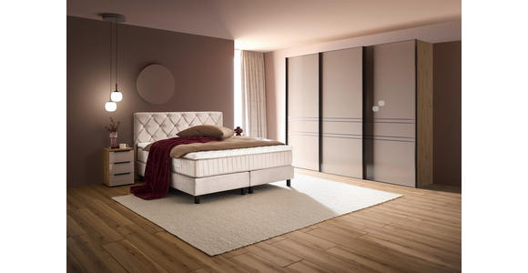 BOXSPRINGBETT 180/200 cm,  in Beige, Matratze, Topper, H3 = fest  - Beige/Schwarz, Design, Textil/Metall (180/200cm) - Esposa
