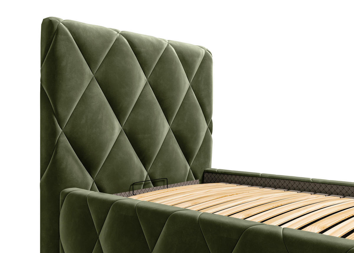 POLSTERBETT gepolstertes Kopfteil, Lattenrost, Bettkasten 90/200 cm  in Olivgrün  - Olivgrün, MODERN, Holz/Textil (90/200cm) - MID.YOU