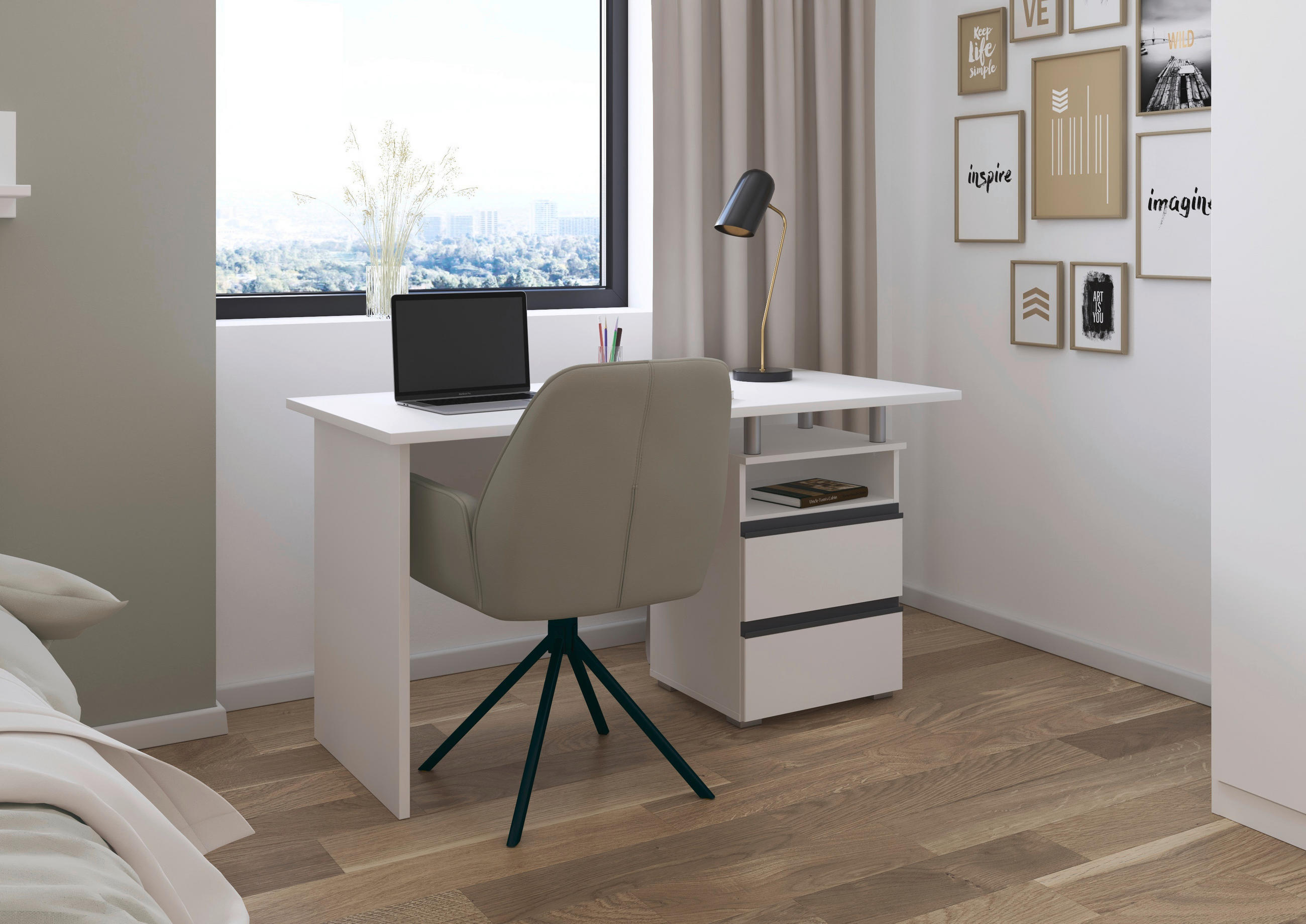 MASĂ DE BIROU PENTRU TINERET in material pe bază de lemn  - alb/gri, Trend, material pe bază de lemn (140/66/75cm) - Xora