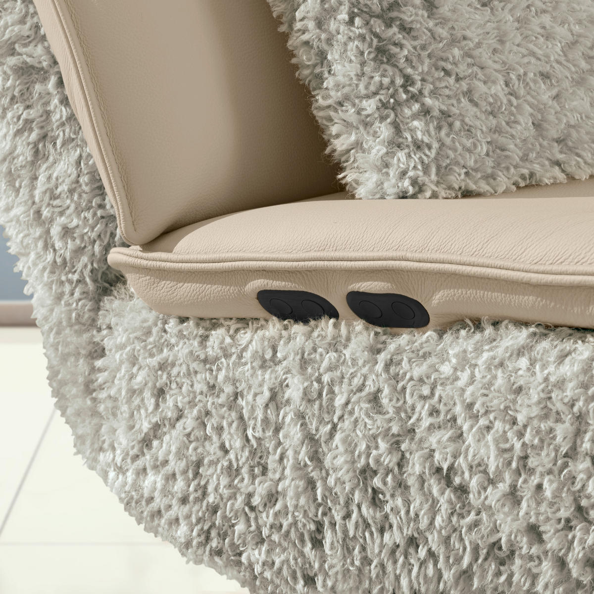 2-SITZER-SOFA  in Hochflor Echtleder Creme, Beige  - Beige/Creme, Design, Leder/Holz (240/65/104cm) - Koinor