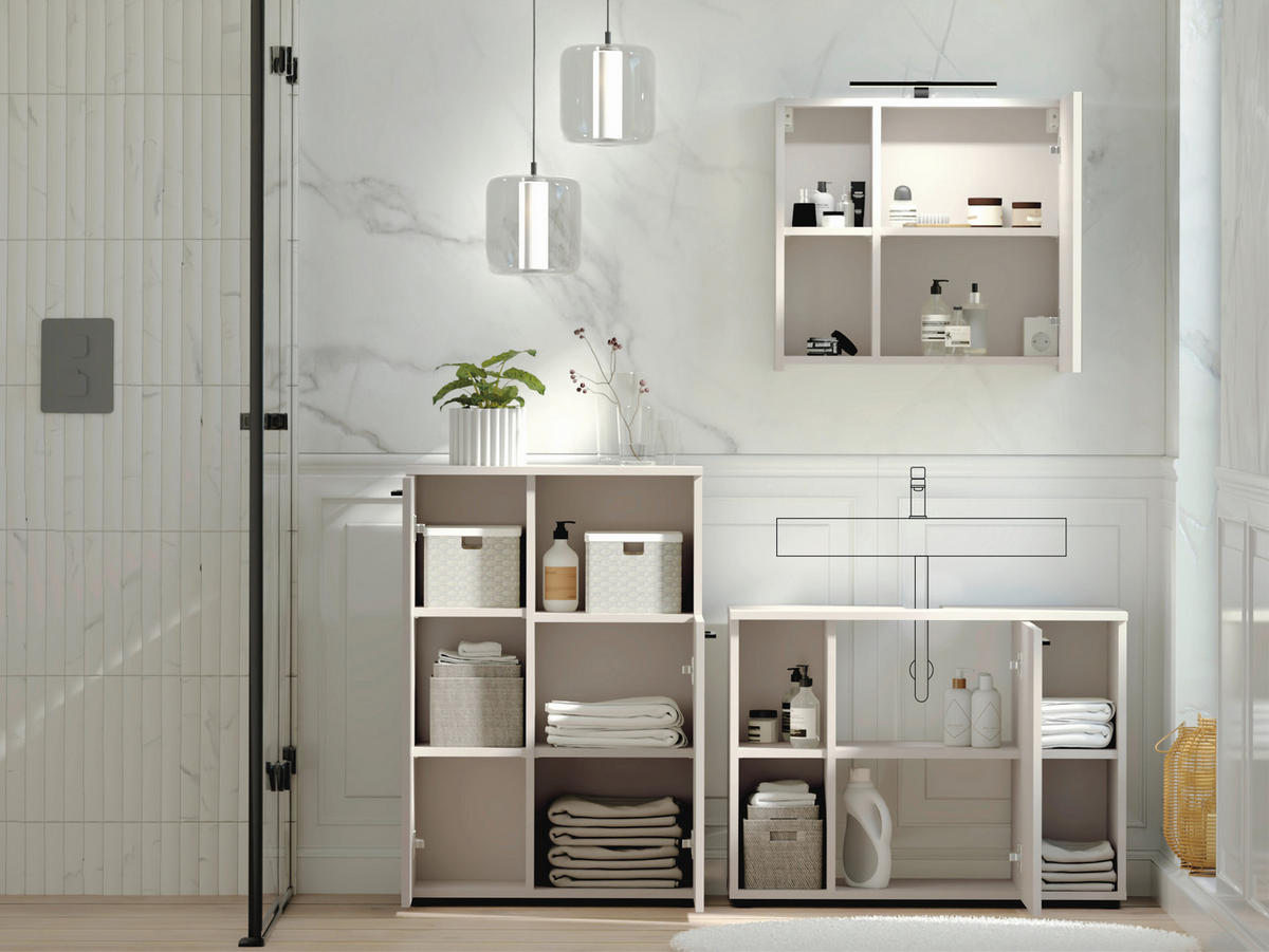 BADEZIMMER 3-teilig  in 155 cm  - Kaschmir/Schwarz, Trend, Glas/Holzwerkstoff (155cm) - Respekta