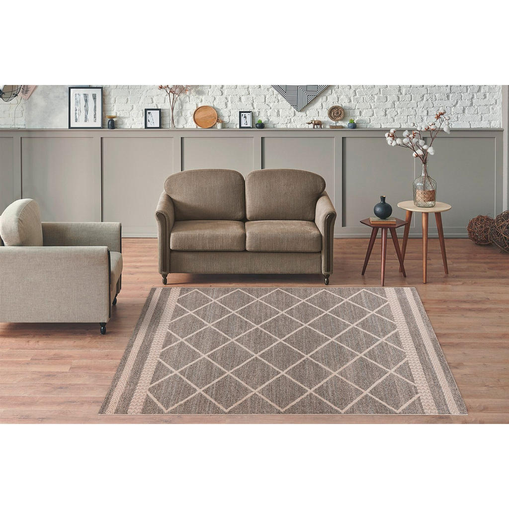 Thumbnail - Teppich Rhombus 225 Braun / Beige, Braun, Beige, Textil, Abstraktes, rechteckig, 120x170 cm, pflegeleicht, Teppiche & Bö...