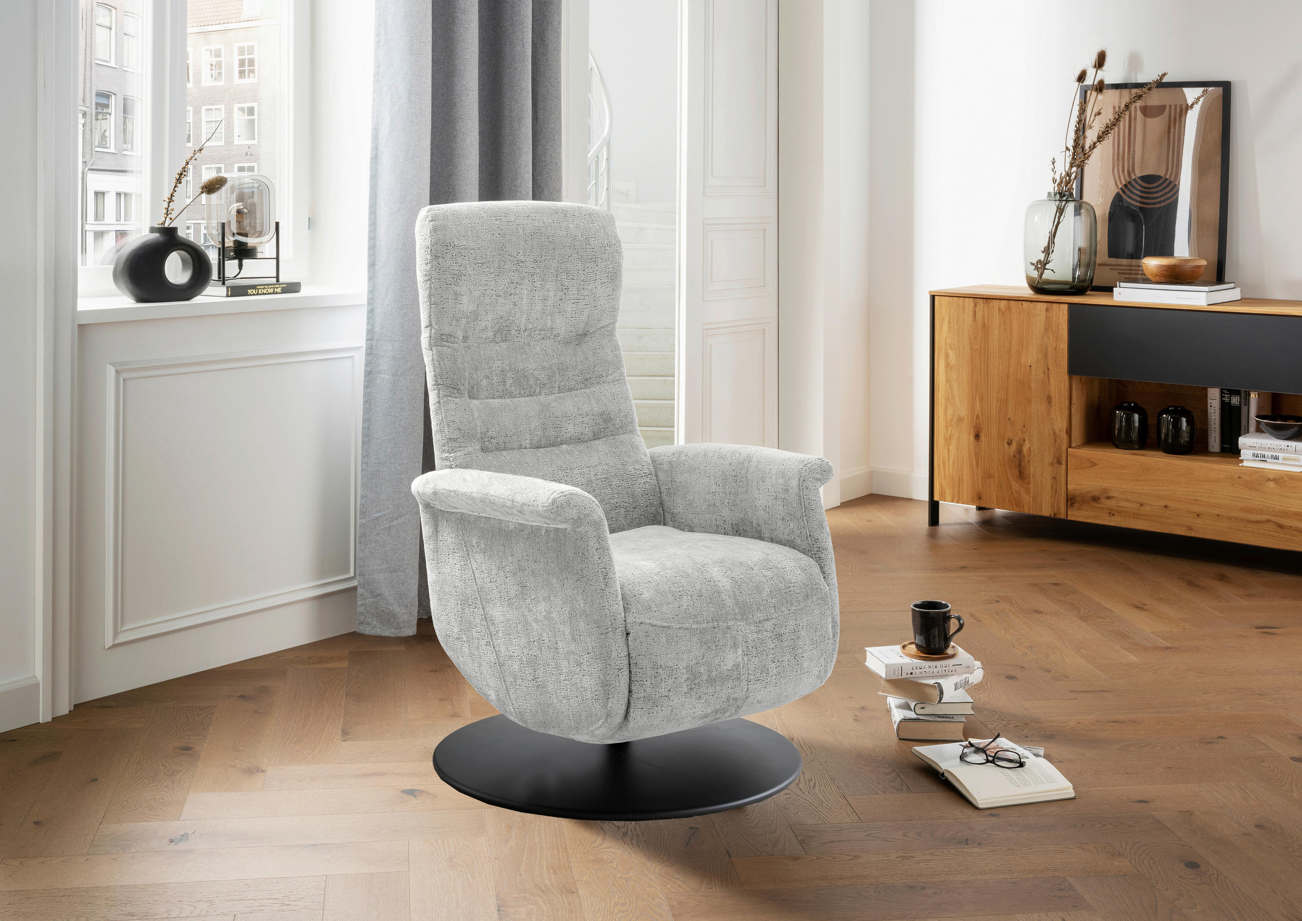 RELAXSESSEL in Textil Silberfarben  - Silberfarben/Schwarz, MODERN, Textil/Metall (72/118/85-165cm) - Livetastic