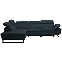 ECKSOFA in Echtleder Dunkelblau  - Schwarz/Dunkelblau, Design, Leder/Metall (225/281cm) - Celina Home