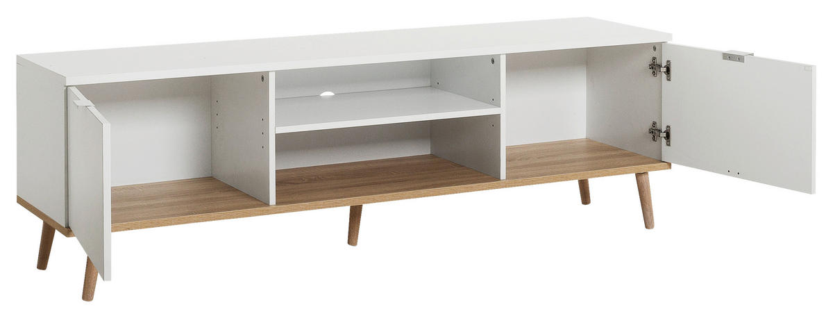 KOMODA POD TELEVIZI, bílá, Sonoma dub, 160/50/40 cm - bílá/barvy dubu, Konvenční, kov/dřevo (160/50/40cm) - MID.YOU