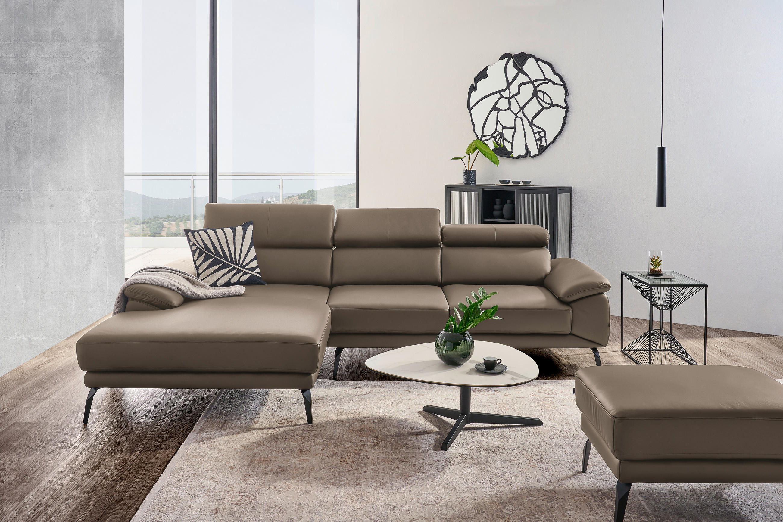 ECKSOFA Hellbraun Echtleder  - Hellbraun/Schwarz, Design, Leder/Metall (187/295cm) - Novel