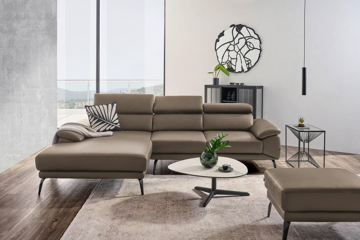 ECKSOFA in Echtleder Hellbraun  - Hellbraun/Schwarz, Design, Leder/Metall (187/295cm) - Novel