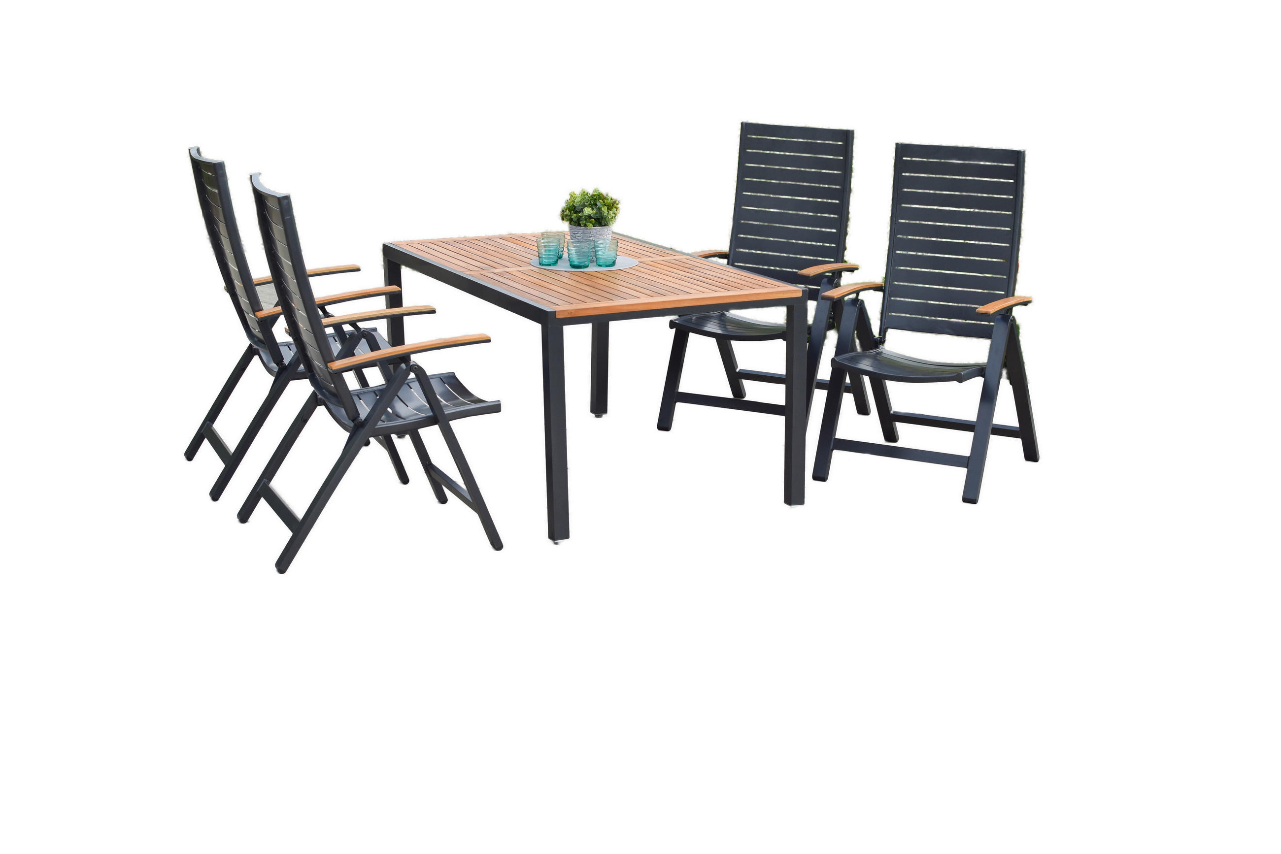 GARTENSET Akazie massiv Aluminium  - Graphitfarben/Naturfarben, MODERN, Holz/Metall - Gardenson