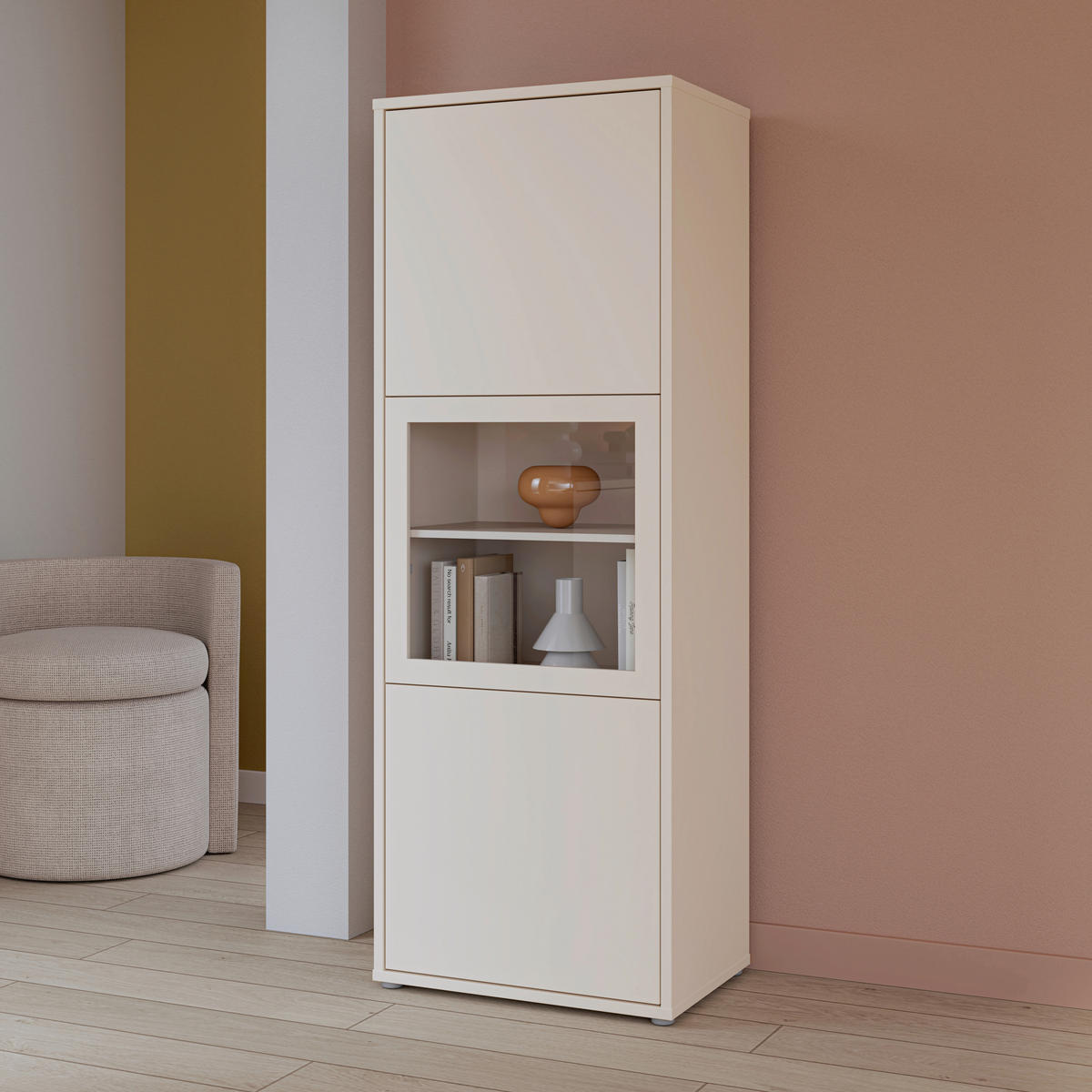 VITRINE  in Sandfarben  - Sandfarben/Grau, MODERN, Glas/Holz (64,8/179,1/44cm) - Carryhome