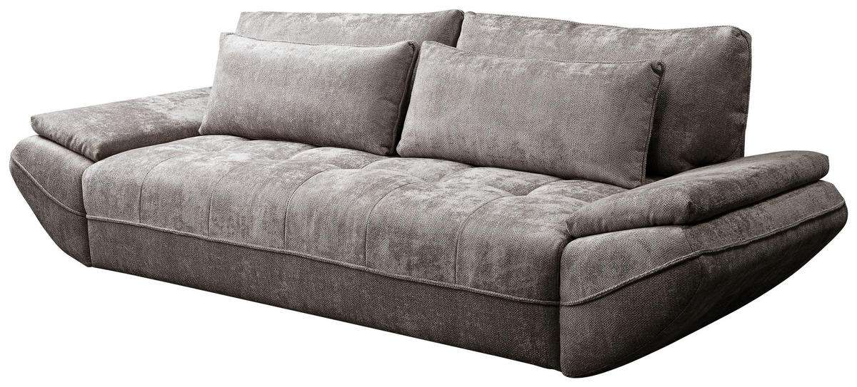 SCHLAFSOFA ELMA Struktur Taupe  inkl. Rückenkissen, Nierenkissen, Armlehnenkissen, Rücken echt  - Taupe/Schwarz, KONVENTIONELL, Holz/Kunststoff (280/73-93/107cm) - Livetastic